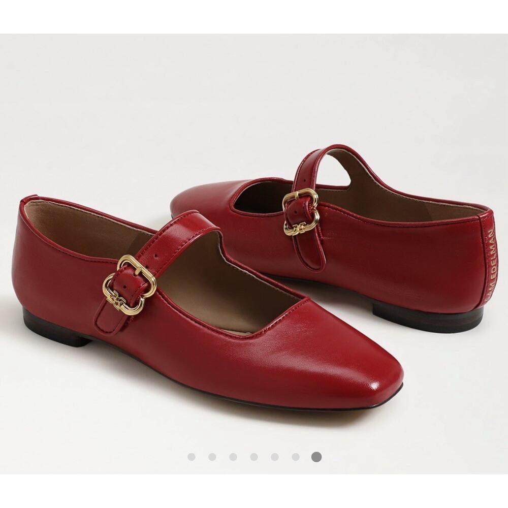 Sam Edelman Red Mary Jane Flats with Gold Buckle - Picture 6 of 16
